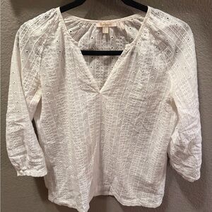 Barbour White Eyelet Cotton overboard -Neck Top size 4 boho summer